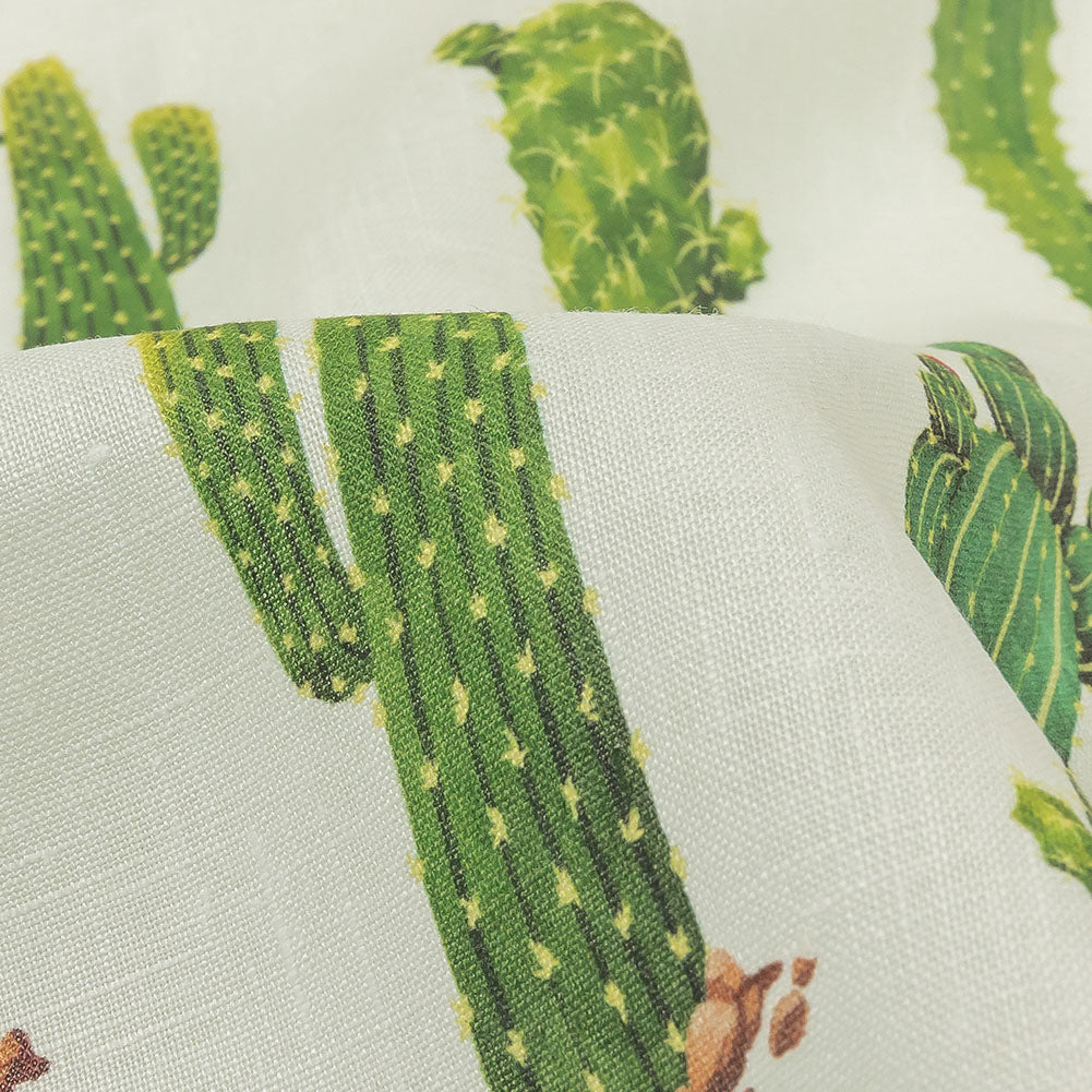 Green and Ivory Cactuses Medium Weight Linen Woven - Joann Fabrics