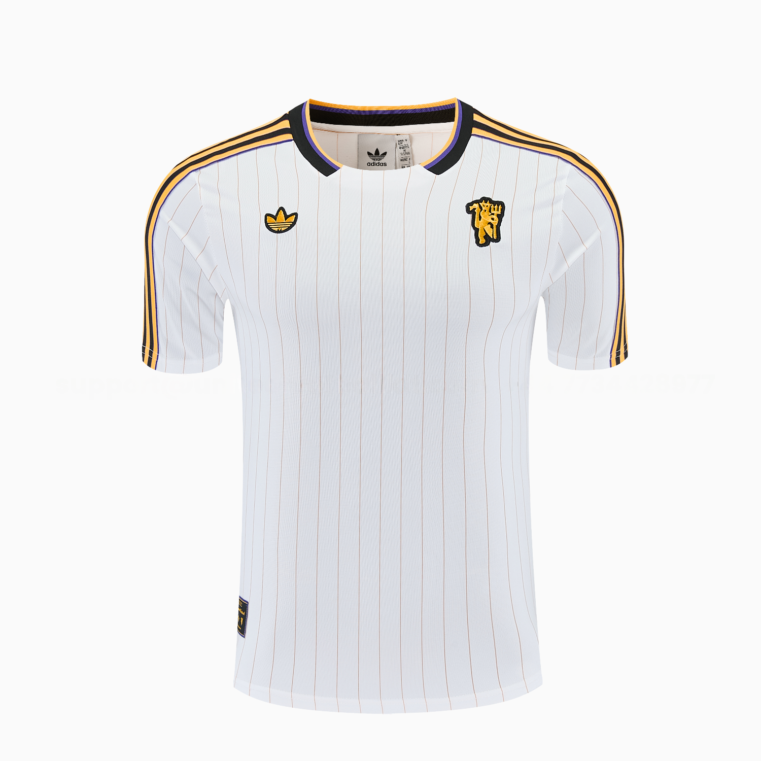 Manchester United 25-26 Retro Style Short-Sleeve Training Set - White With Thin Black Stripes Top & Pants - UnitedFutballJersey