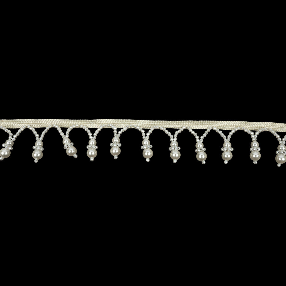Vintage White and Faux Pearl Beaded Fringe Trim - 1.25