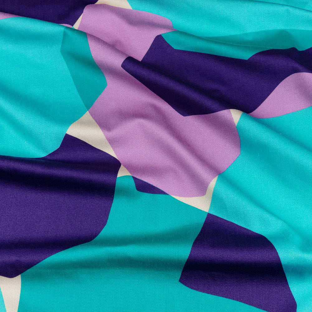 Stretch Cotton Sateen - Lilac and Turquoise Geometric Gems - Midnight Train to Georgia Print - Mood Exclusive Yesterday Collection - Joann Fabrics