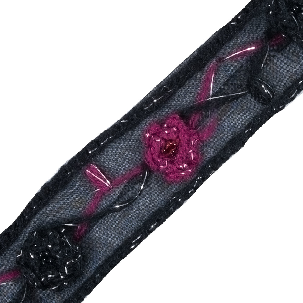 Black Embroidered Organza Trim - 1.25