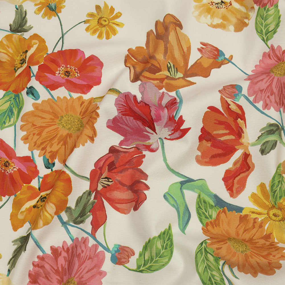 Stretch Cotton Canvas Print - White, Pink and Orange Floral - Mood Exclusive Garden Glory - Joann Fabrics