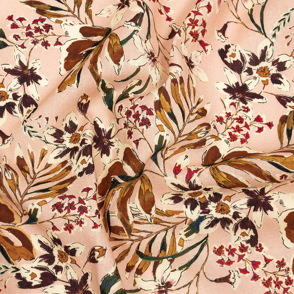Linen and Rayon Woven - Pink Floral - Primavera Print - Mood Exclusive Viso Collection - Joann Fabrics