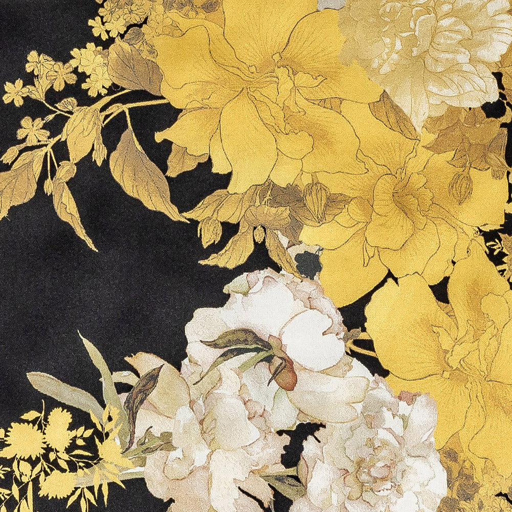 Mood Exclusive Italian Gold and Black Ornate Floral Digitally Printed Silk Charmeuse Panel - Joann Fabrics