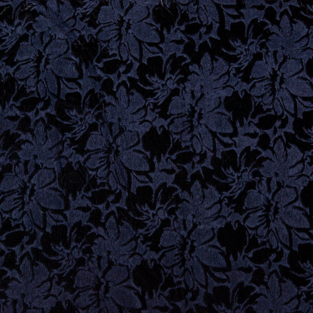 Floral Bonded Wool Knit and Velour - Navy and Black - Joann Fabrics