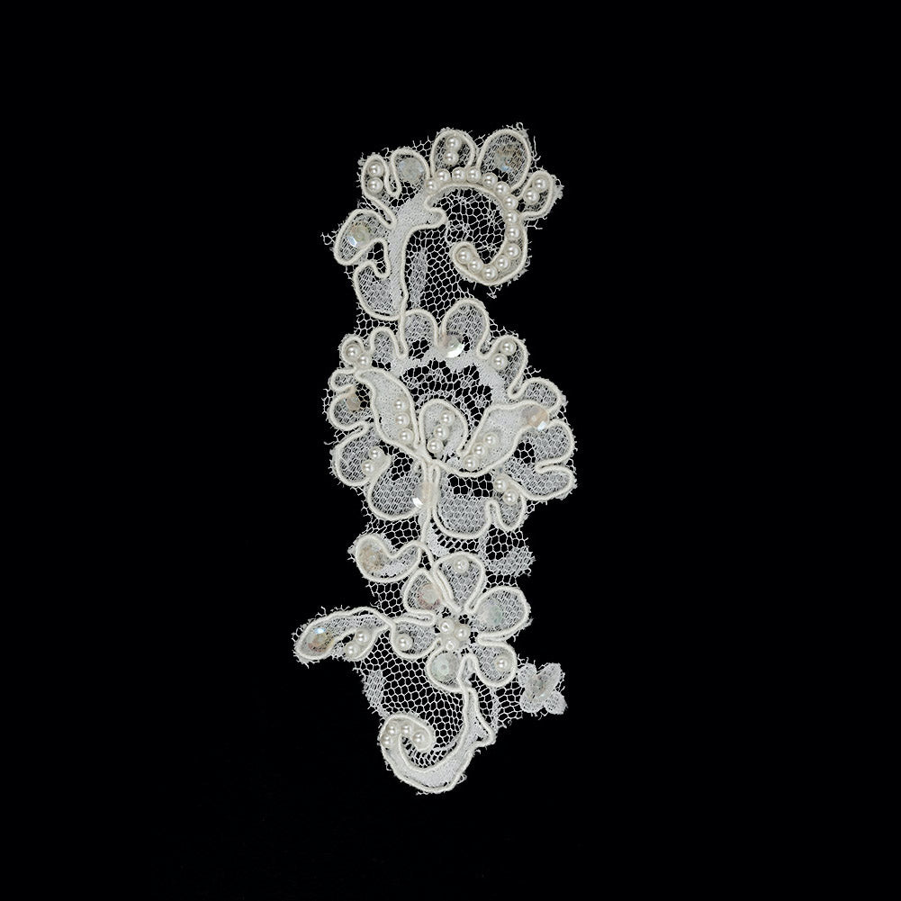 Cream Beaded, Sequined and Corded Lace Applique - 6