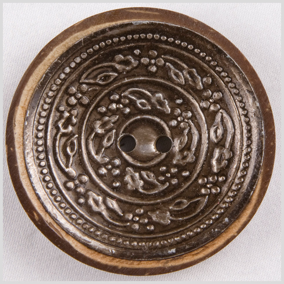 Natural and Gunmetal Foiled 2-Hole Coconut Button - 70L/44.5mm - Joann Fabrics
