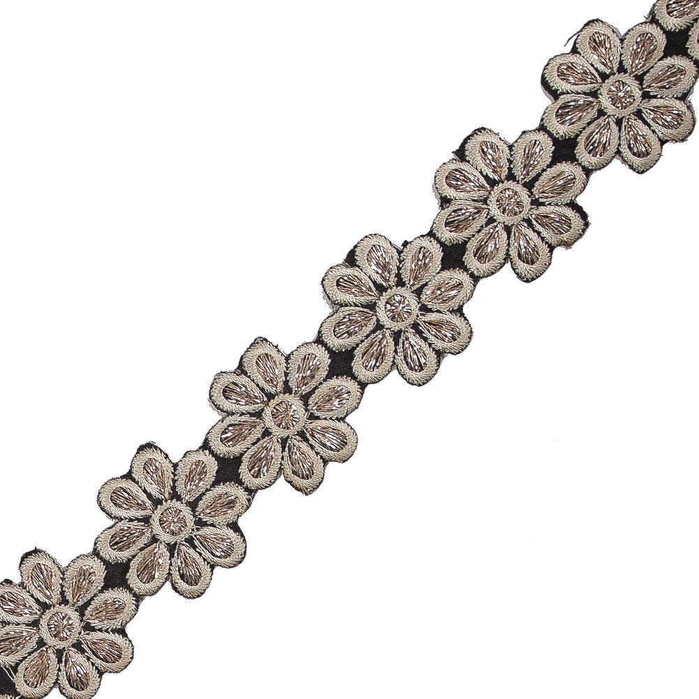 Pale Beige Metallic Floral Iron-on Trim - 1.25
