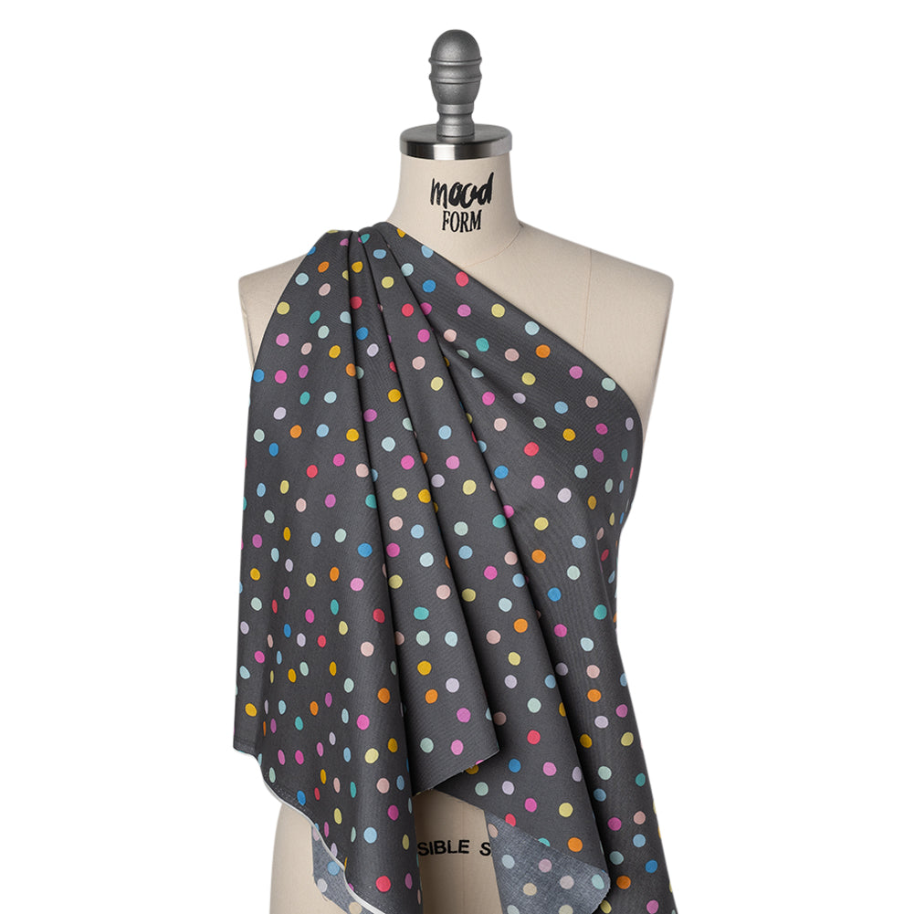 Printed Quilting Cotton by Ghazal Razavi for FIGO Studio - Gray and Rainbow Pom Poms - Dewfall Collection - Joann Fabrics