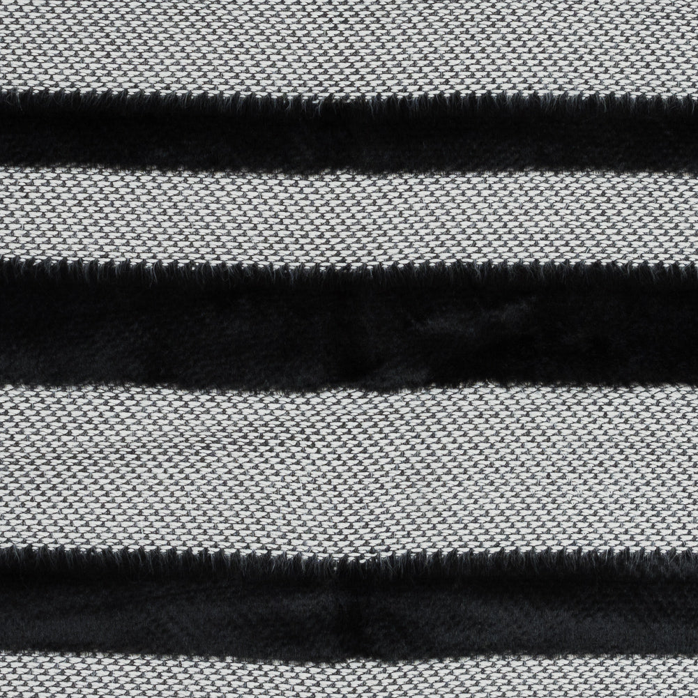 Novelty Black And White Cotton Knit with Black Faux Fur Awning Stripes - Joann Fabrics