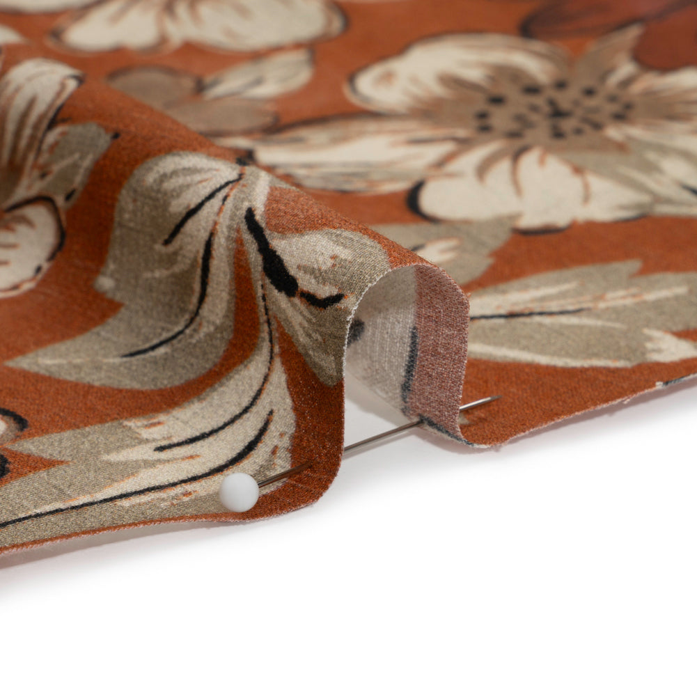 Sustainable Viscose Crepe Print - Rust Orange and White Floral - Mood Exclusive Crowded Fields - Joann Fabrics