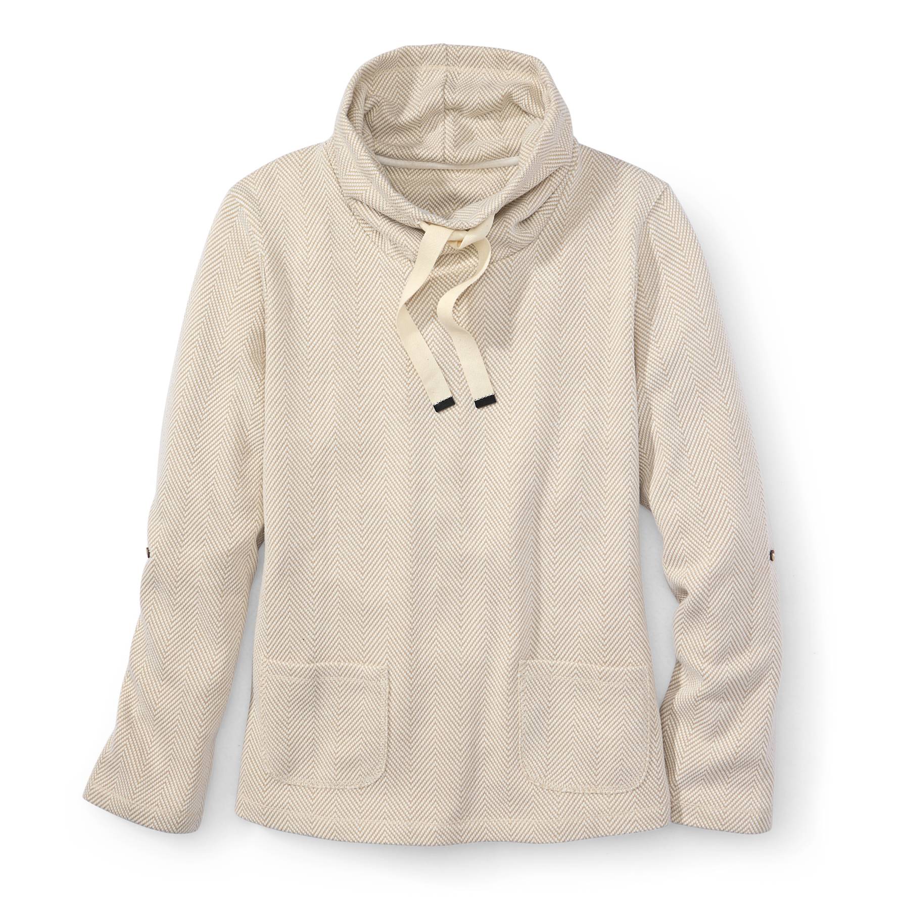 Herringbone Jacquard Knit Tunic, Drawstring Funnel Neck, Patch Pockets - Northstyle Catalog