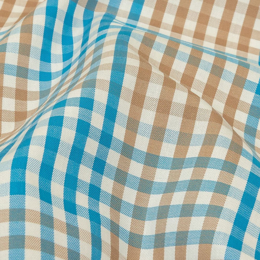 Turquoise, Amphora and White Plaid Twill Cotton Shirting - Joann Fabrics