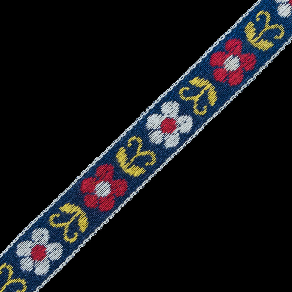 Red and Blue Floral German Jacquard Ribbon - 0.5