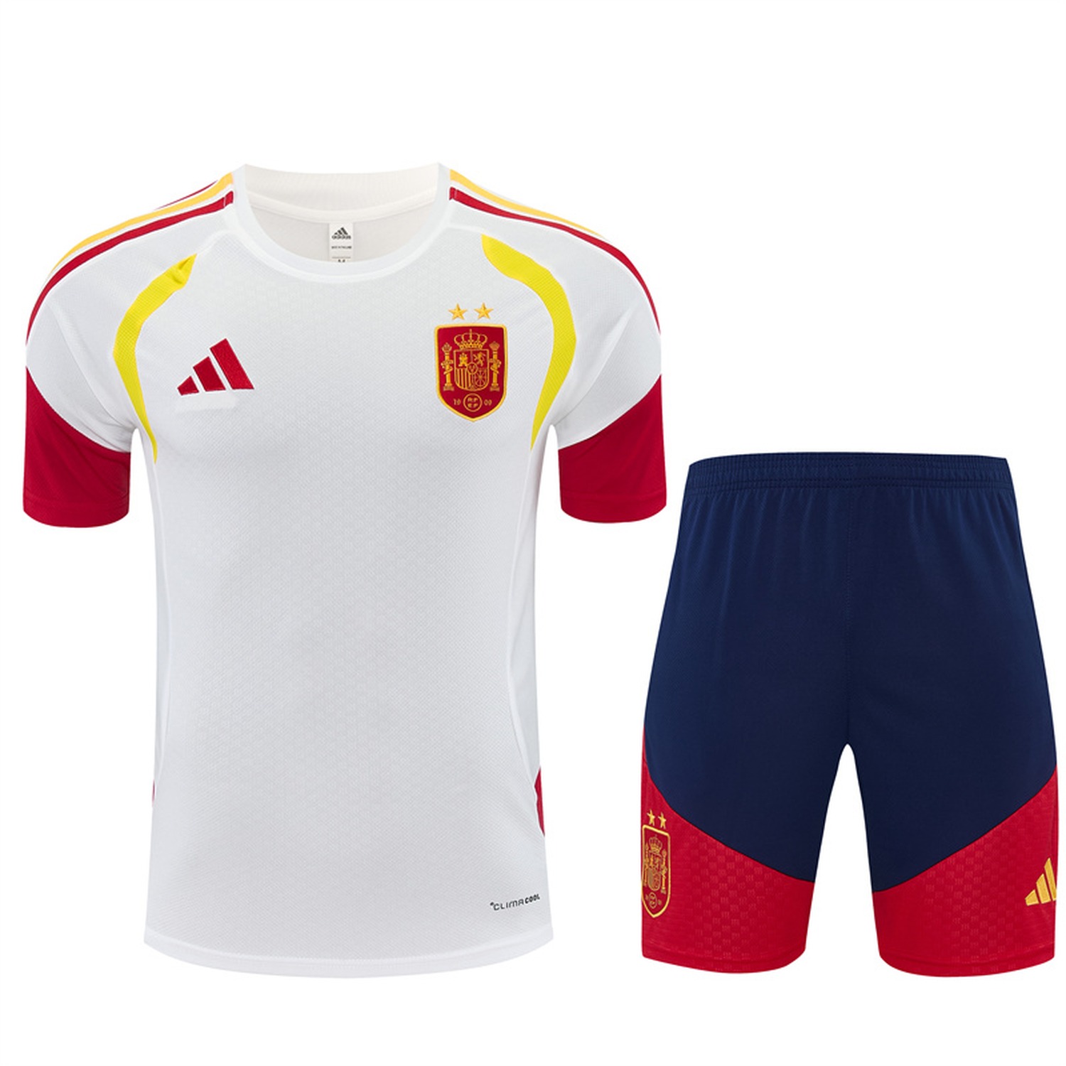Spain 2026 Two Stars Short-Sleeve Training Set - White Top & Deep Blue Shorts - UnitedFutballJersey