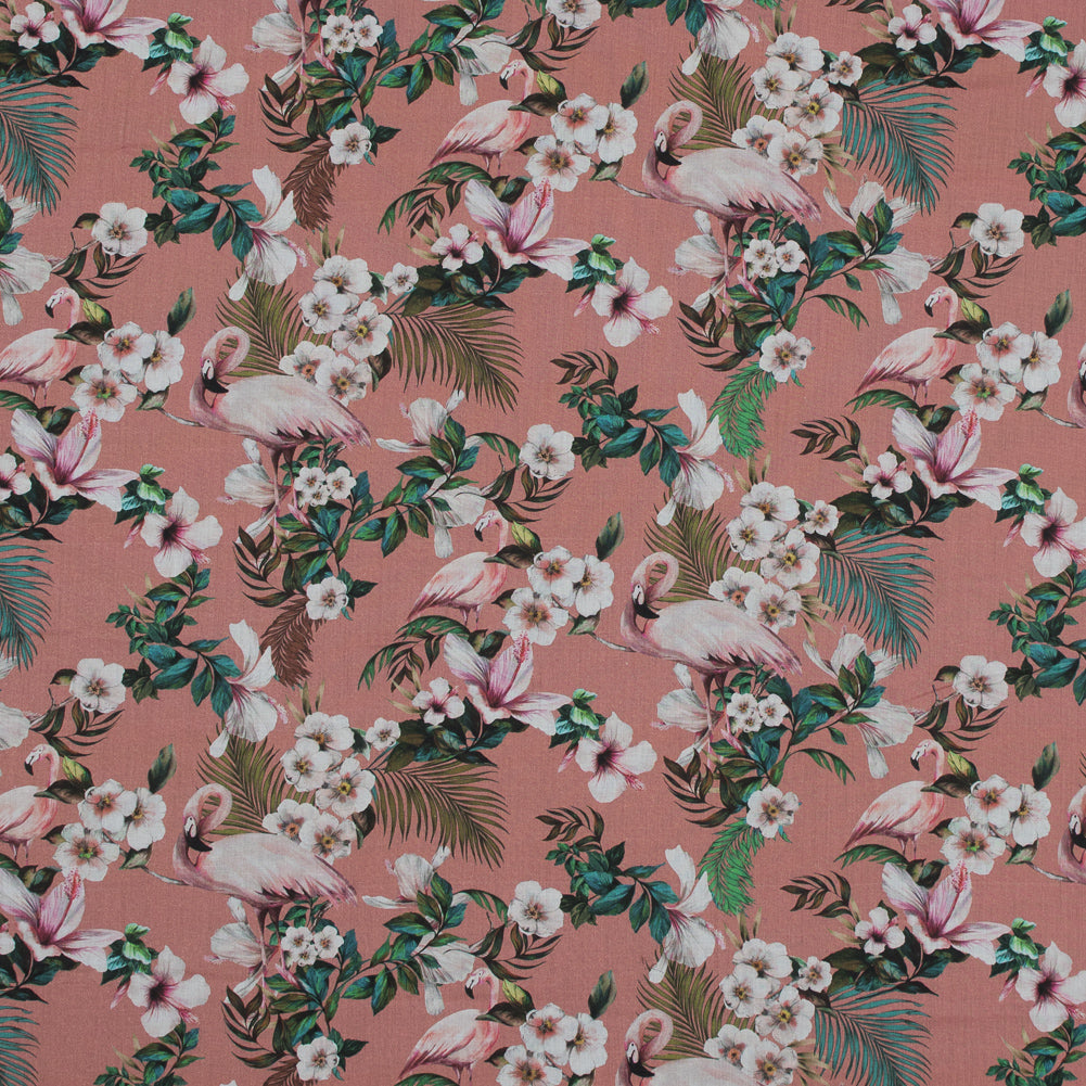 Cotton Voile - Salmon Flamingos and Leaves - Balance of Unity Print - Mood Exclusive Key Largo Collection - Joann Fabrics