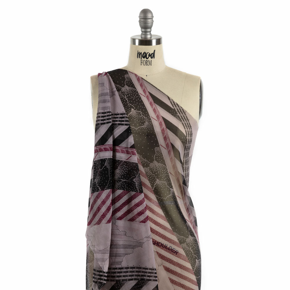 Plum, Black and Lavender Clouds and Stripes Silk Chiffon - Joann Fabrics