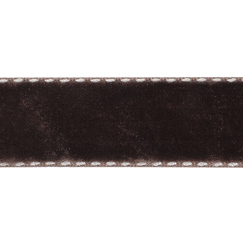 Faded Brown and White Side-Stitched Velvet Ribbon - 0.75