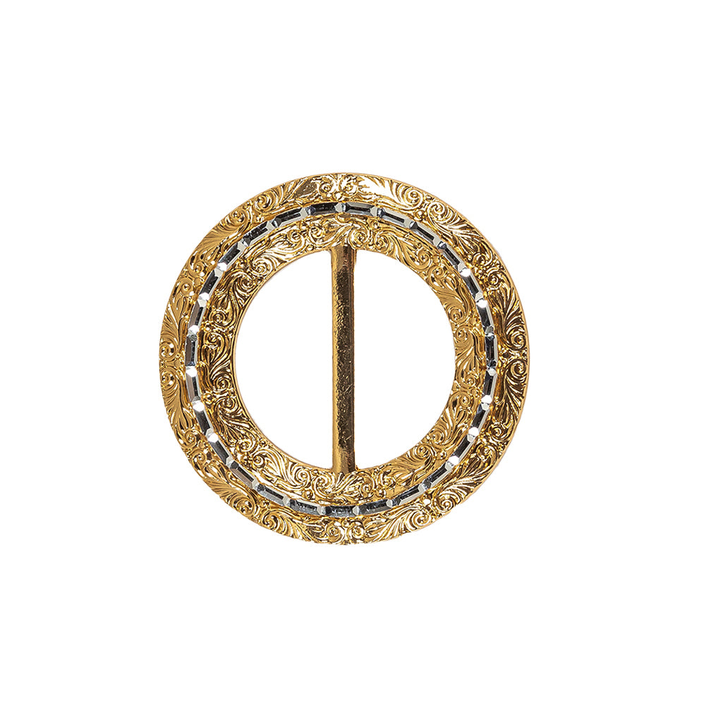 Vintage Gold Classical Swirls Round Slider with Faceted Silver Band - 2