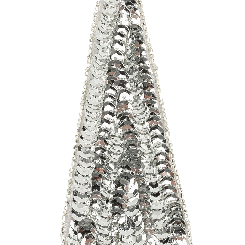 Vintage Disco Ball Silver Sequins and Beads Triangle Applique - 4.875