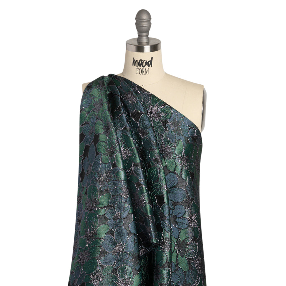 Metallic Black, Navy and Deep Green Floral Frolic Luxury Brocade - Joann Fabrics