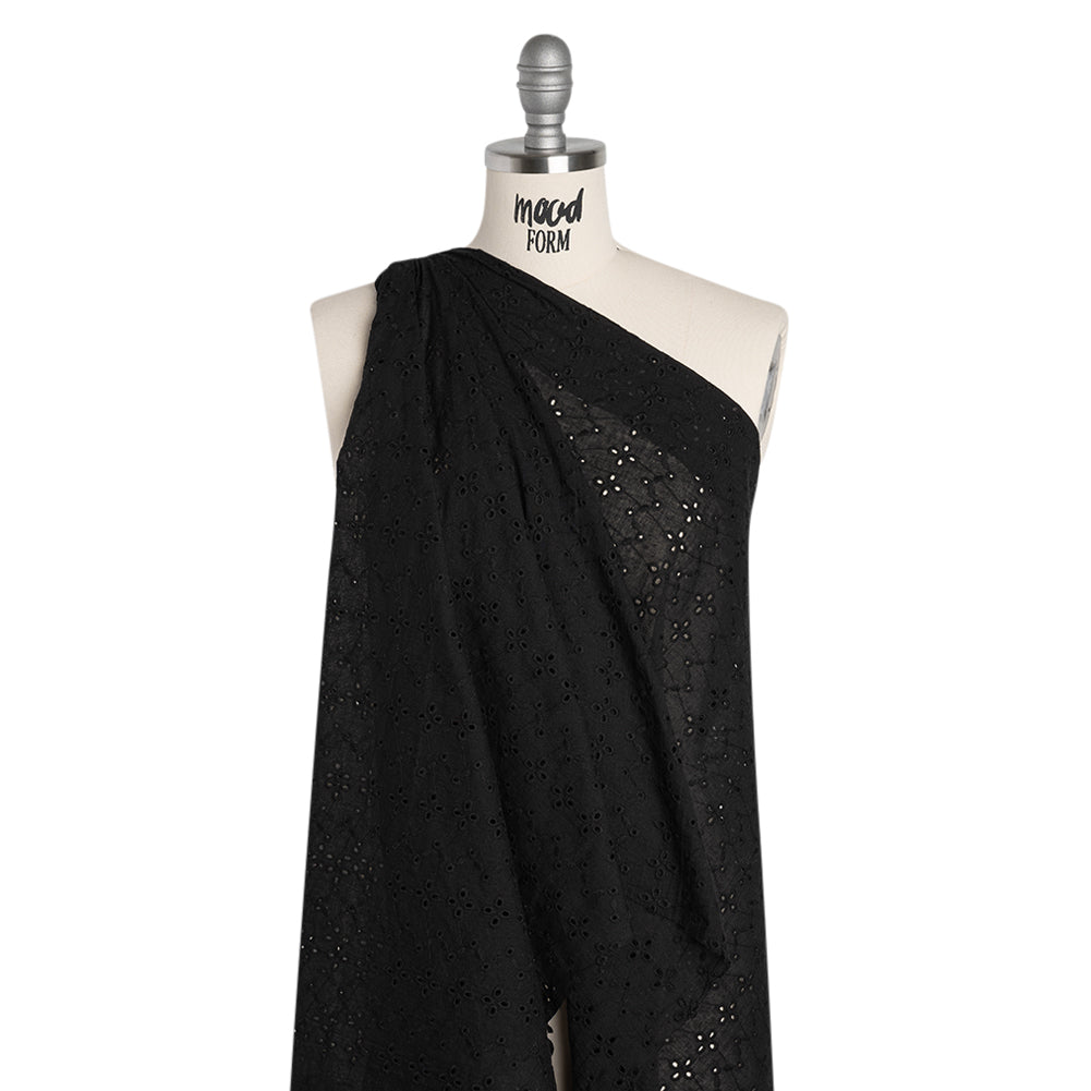 Embroidered Eyelet Cotton Voile - Black Floral Zig Zags and Stripes - Naomi Collection - Joann Fabrics