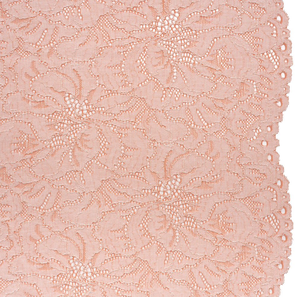 Stretch Corded Lace with Finished Edges - Salmon Pink and Natural Bold Blooming Florals - Dania Collection - Joann Fabrics