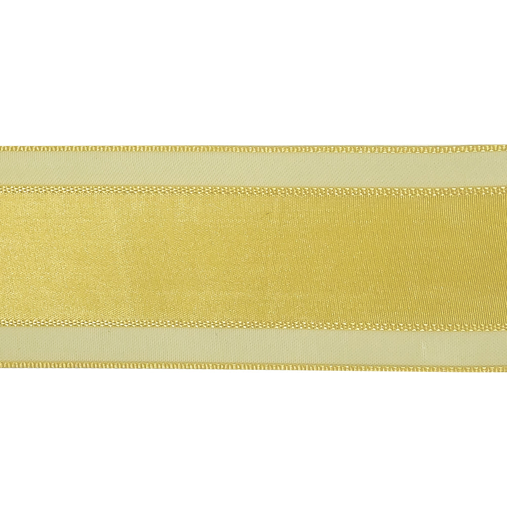 Yellow Woven Ribbon with Sheer Organza Borders - 1.5