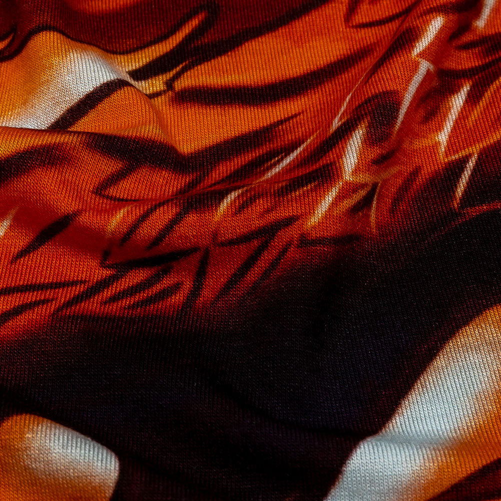 Balenciaga Italian Orange and Black Dragon and Smoke Stretch Cotton Jersey - Joann Fabrics
