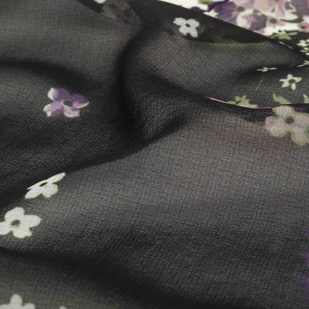 Purple, Green and Black Patchwork Floral Polyester Chiffon - Joann Fabrics
