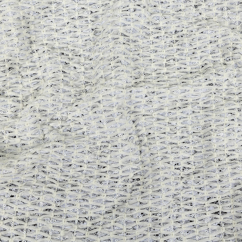 White Stretch Sequinned Floral Lace with Chevron Ribbon Detailing - Joann Fabrics