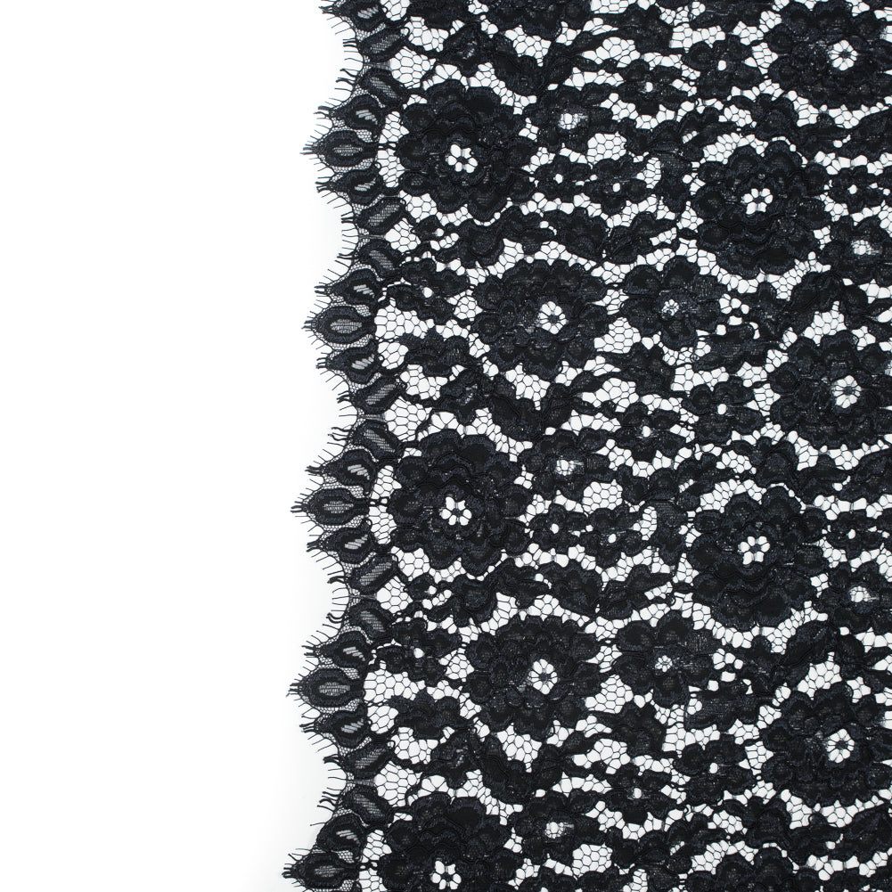 Famous NYC Designer Black Corded Floral Lace with Scalloped Edges - Joann Fabrics