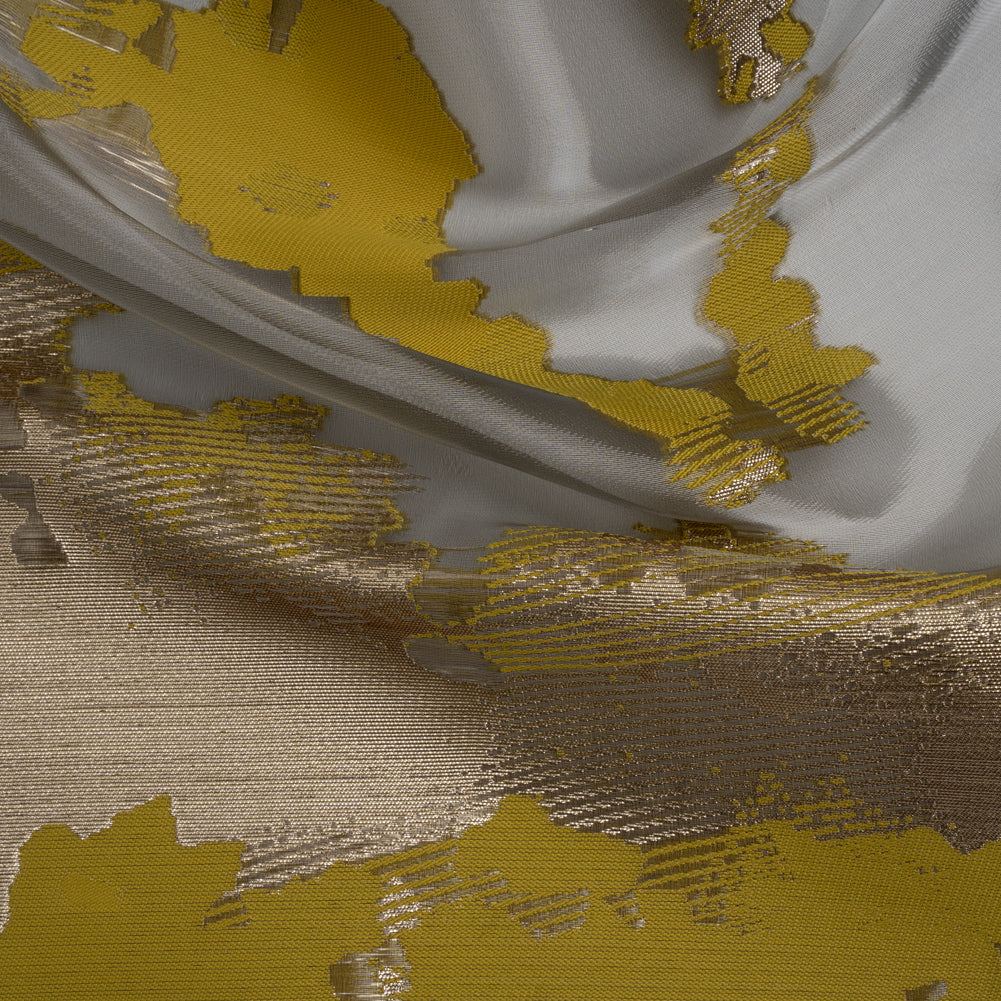 Yellow and Black Metallic Abstract Luxury Burnout Brocade - Joann Fabrics