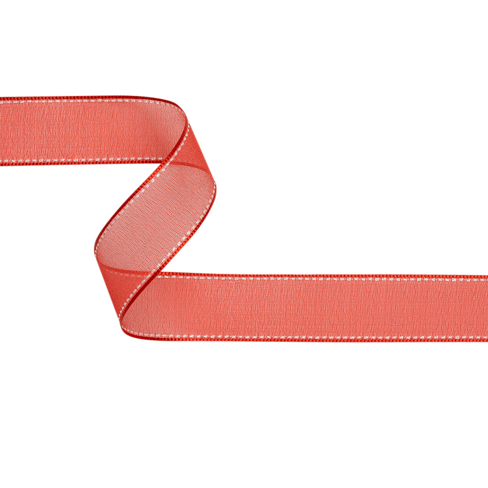 Sheer Ribbon with White Stitched Border - 1