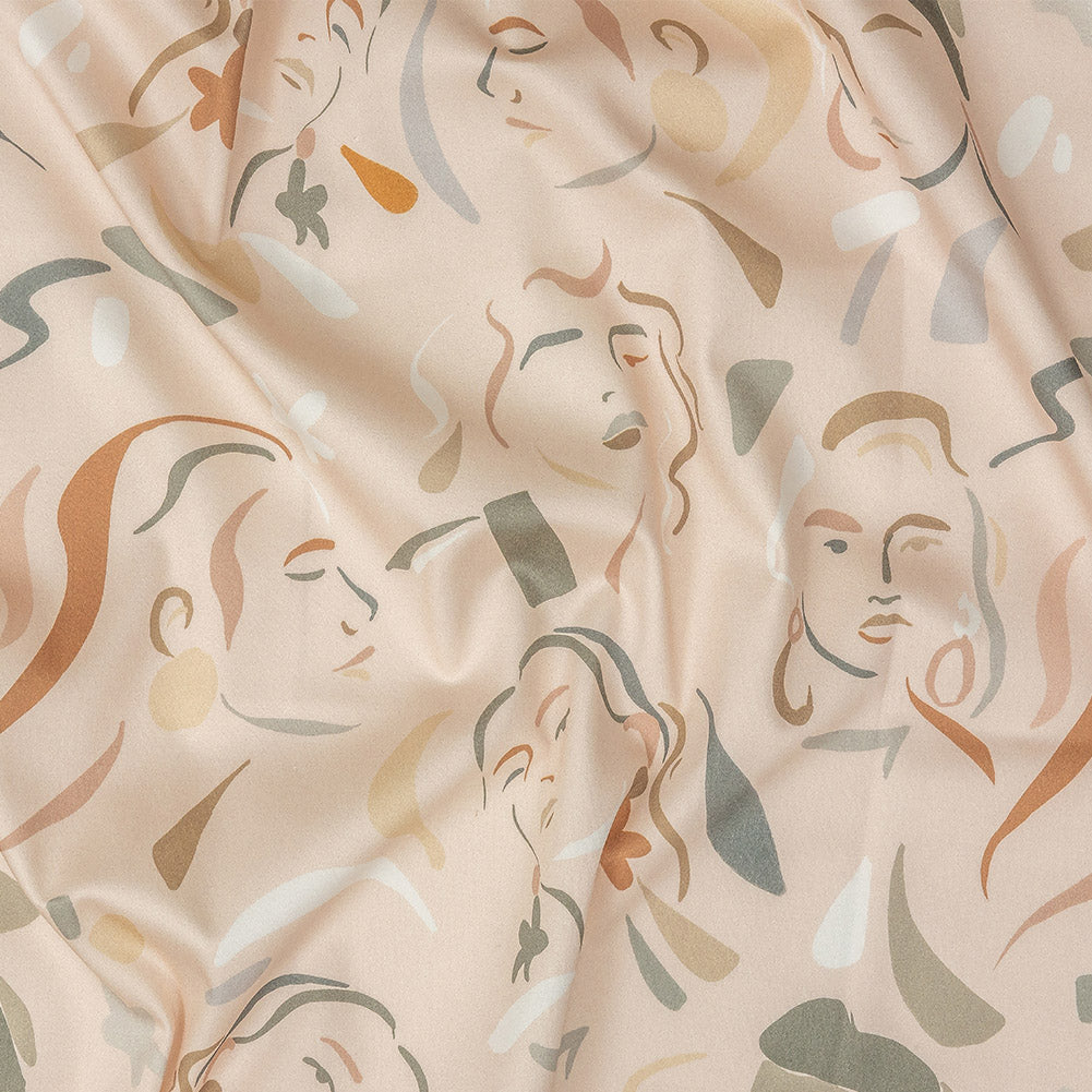 Stretch Cotton Sateen - Pink and Gray Faces - Le Muse Print - Mood Exclusive Viso Collection - Joann Fabrics