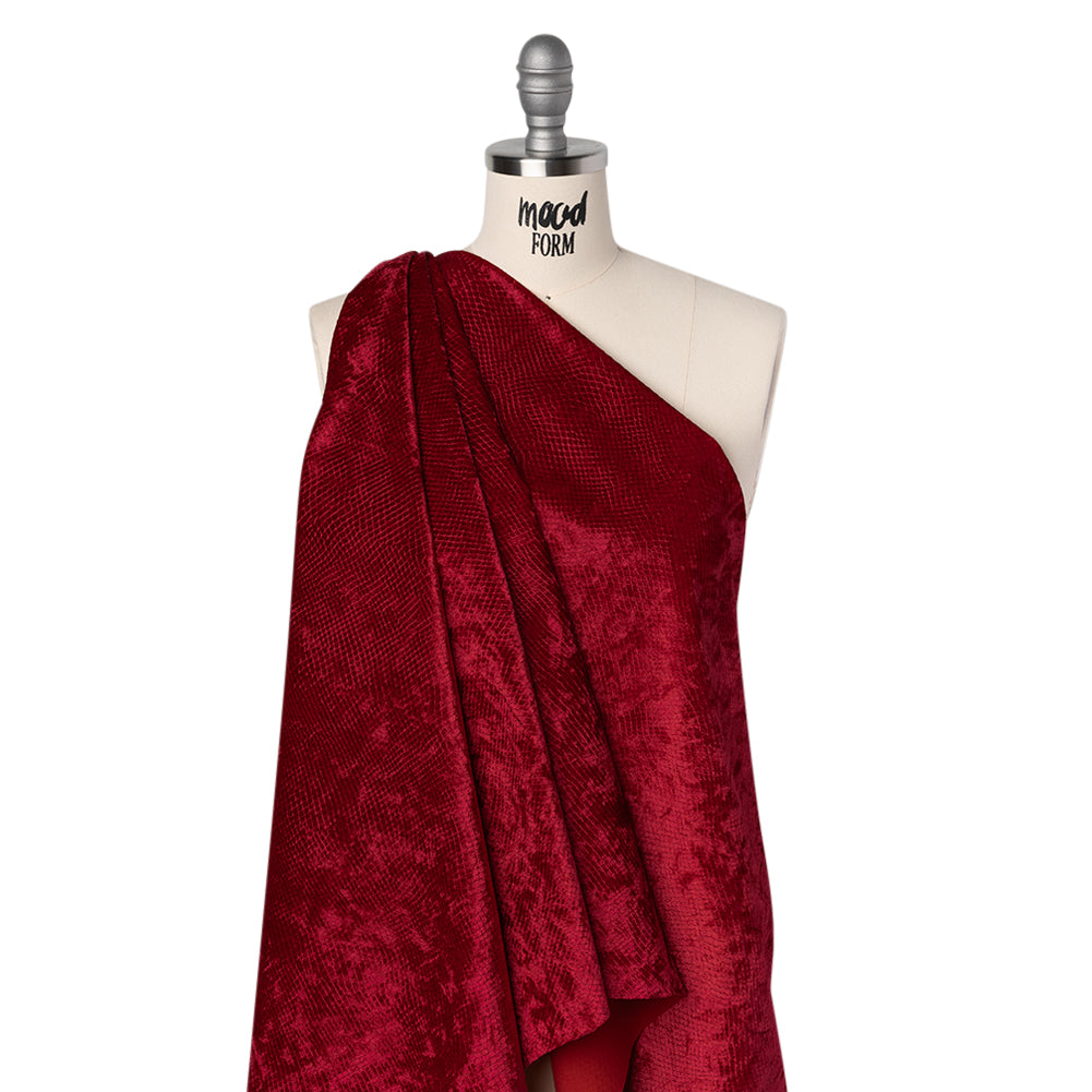 Snakeskin Embossed Polyester Crushed Velvet - Red - Mireia Collection - Joann Fabrics