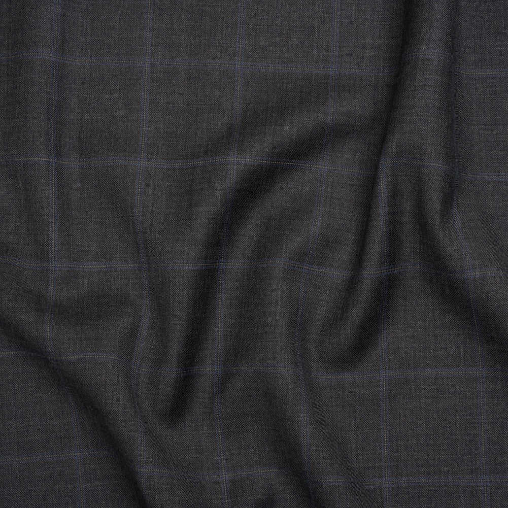 Wool Suiting - Gray and Blue Windowpane Check - Deadstock - Joann Fabrics