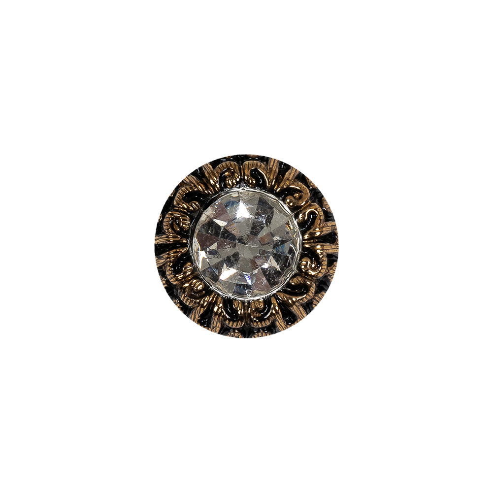 Vintage Antique Gold and Black Classical Shank Back Glass Button with Rhinestone Core - 22L/14mm - Joann Fabrics