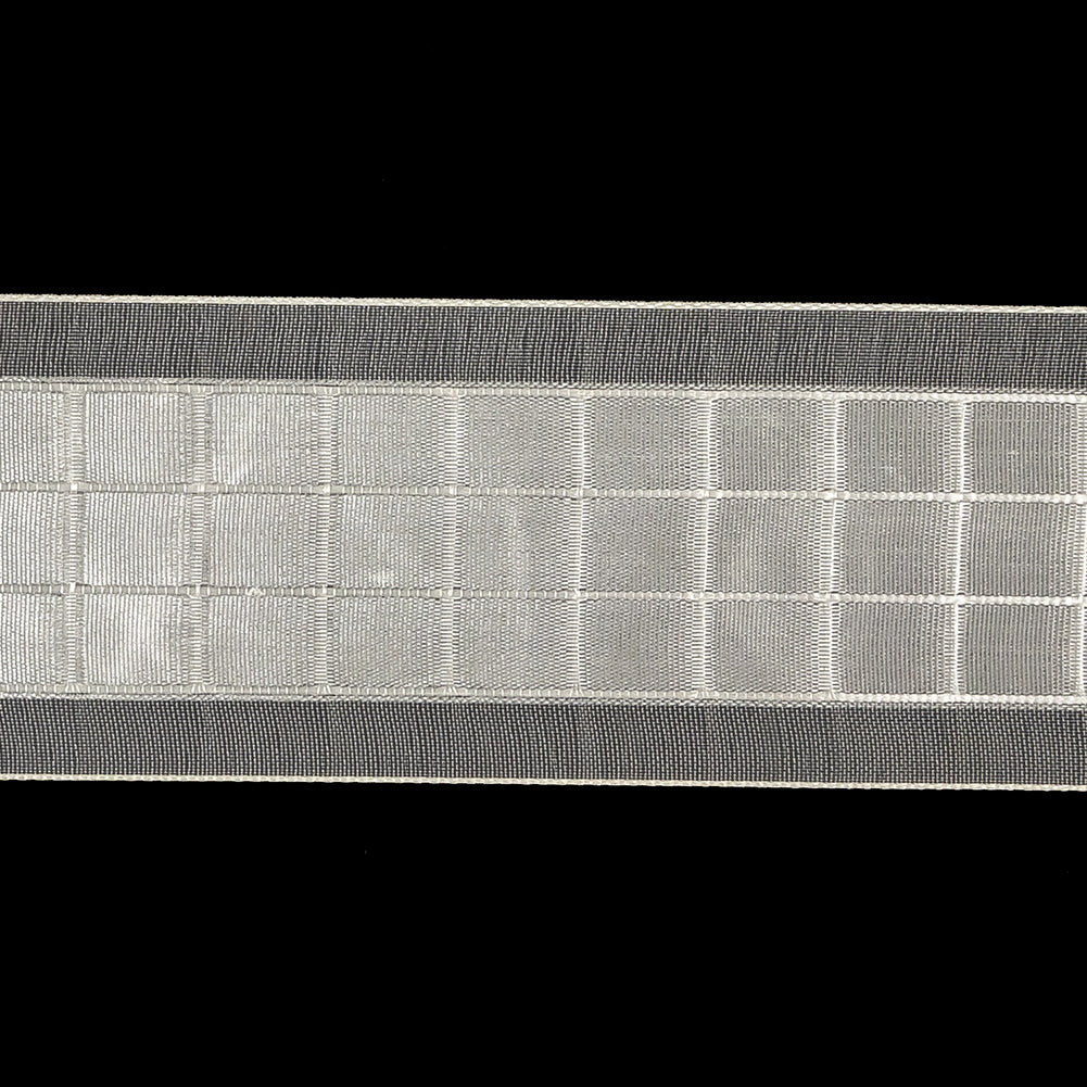 Blanc de Blanc Windowpane Checks and Sheer Borders Woven Ribbon - 1.5