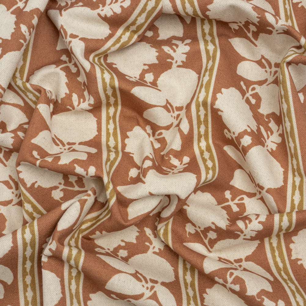 Brushed Cotton and Linen Canvas - Sienna Floral Silhouette Stripes - British Imported - Joann Fabrics
