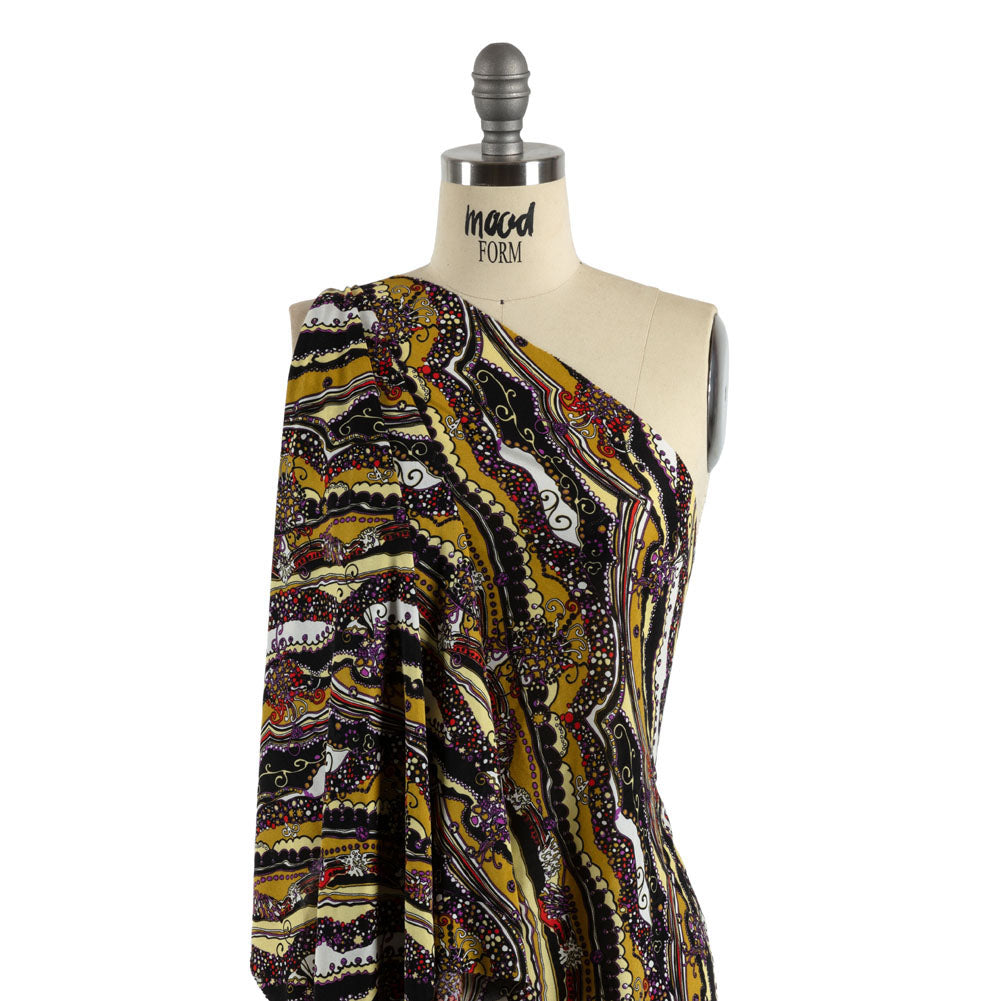 Gold, Purple and Black Fancy Diagonal Stripes Silk Jersey - Joann Fabrics