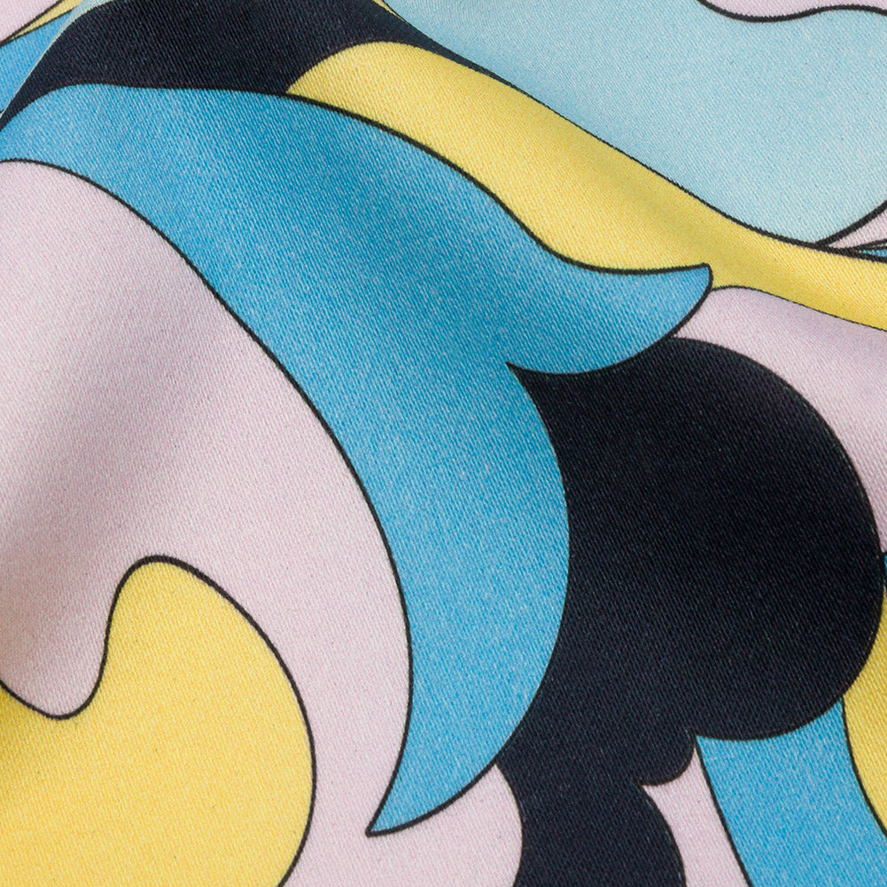 Stretch Cotton Sateen - Blue, Pink and Yellow Abstract - Magical Mystery Print - Mood Exclusive Groove Collection - Joann Fabrics
