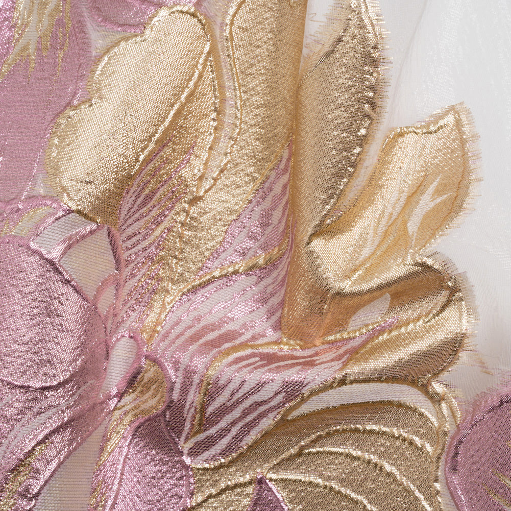 Metallic Pink, Gold and White Fantastic Flowers Luxury Burnout Brocade - Joann Fabrics
