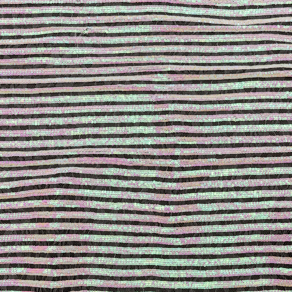 Netting with Baby Sequins - Flamingo Pink and Green Iridescent Stripes on White - Joann Fabrics