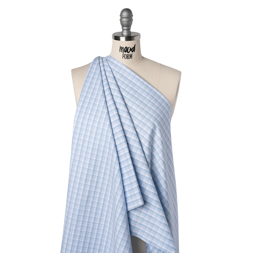 Cotton Oxford Shirting - Baby Blue and White Plaid - Deadstock - Joann Fabrics