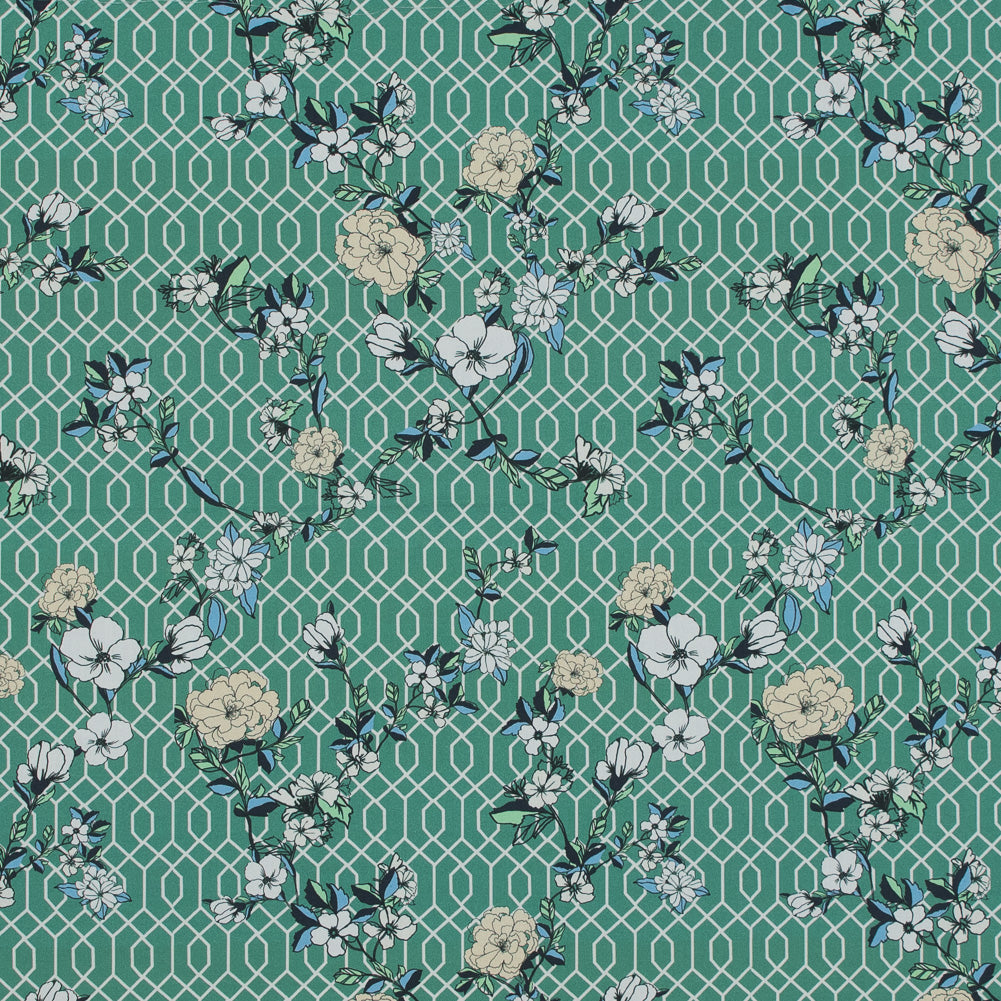 Cotton Poplin - Green Floral and Geometric - La Fortuna de lo Memorable Print - Mood Exclusive Avenable Collection - Joann Fabrics