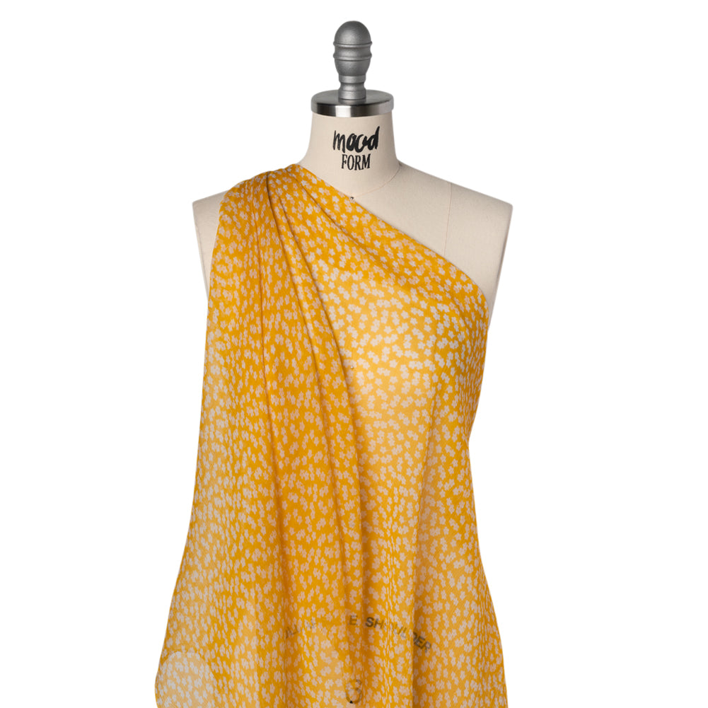 Crinkled Silk Chiffon Print - Golden Yellow and White Daisy Ditsy - Deadstock - Joann Fabrics
