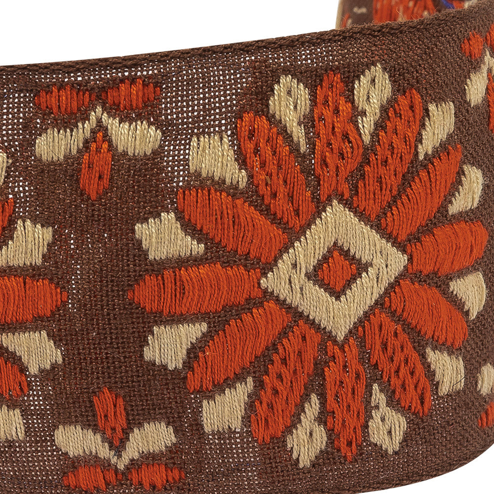 Brown, Orange and Ivory Floral German Jacquard Cotton Ribbon - 2