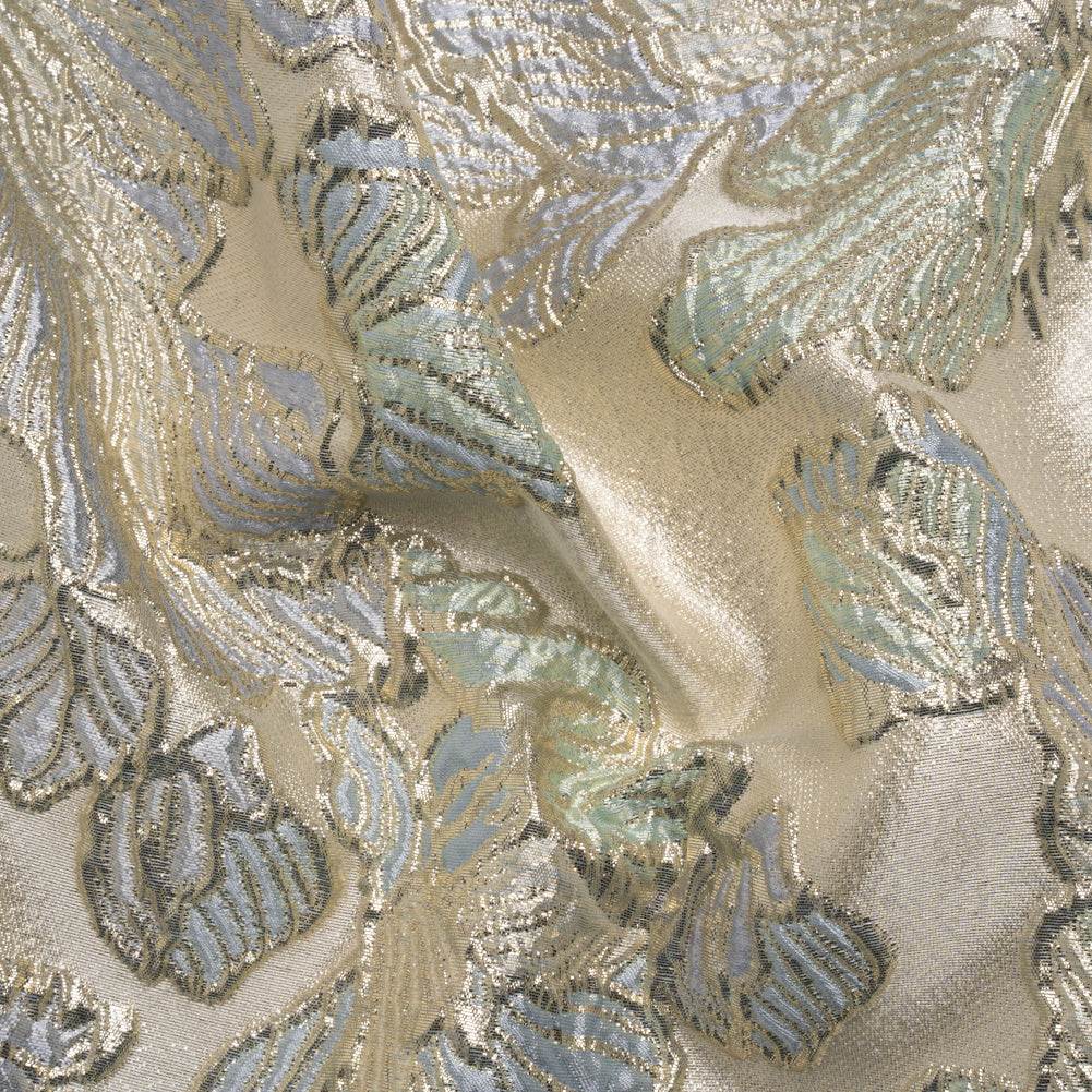 Metallic Silver, Periwinkle and Baby Blue Liquid Leaves Luxury Brocade - Joann Fabrics