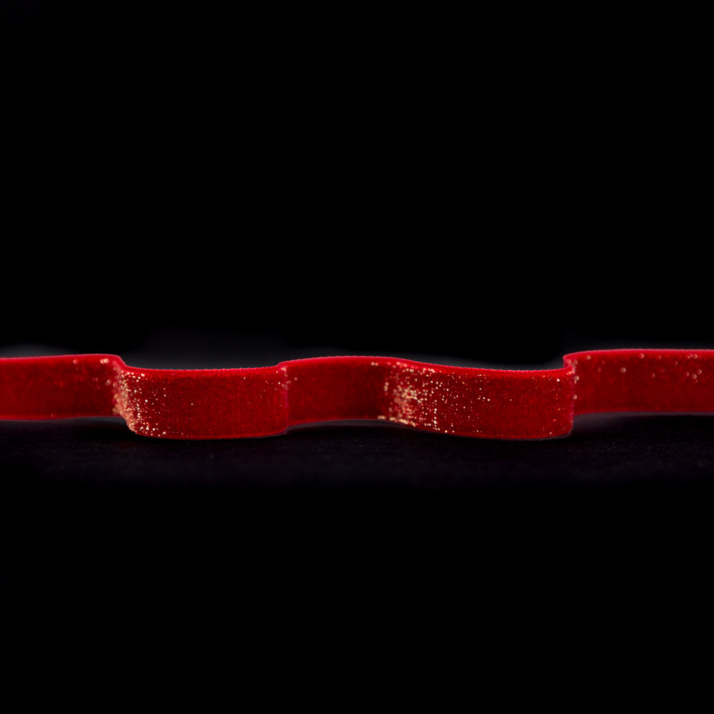 Italian Candy Apple Red and Gold Glitter Velvet Ribbon - 0.625
